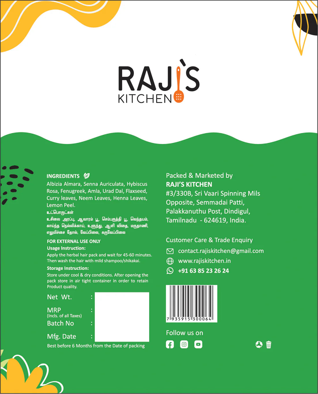 Herbal Hair Pack by Raji’s Kitchen – Natural Hair Care
