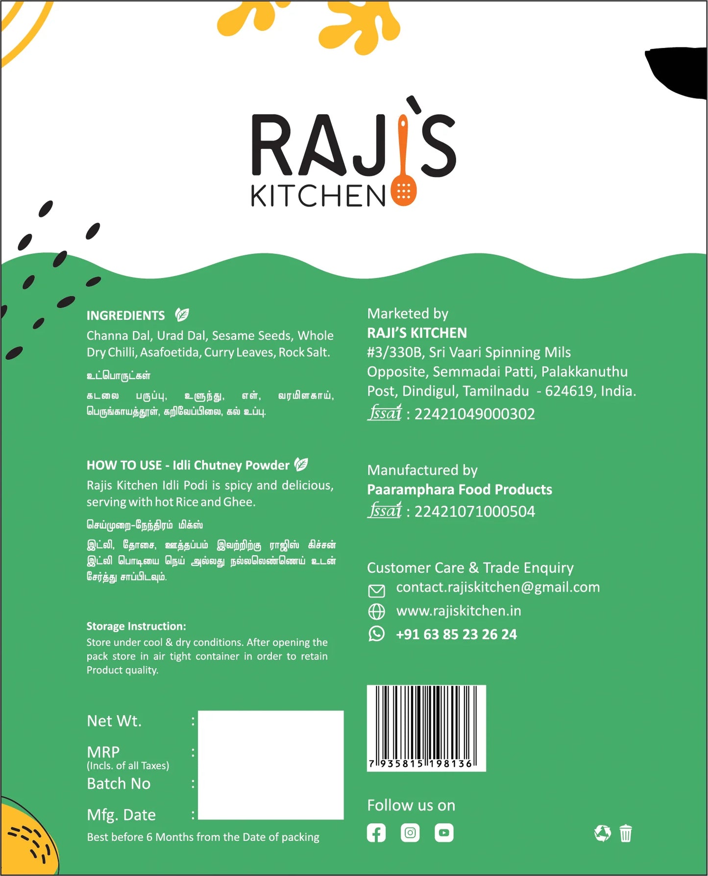 Elevate Your Meals with Raji's Kitchen Idli Chutney Powder