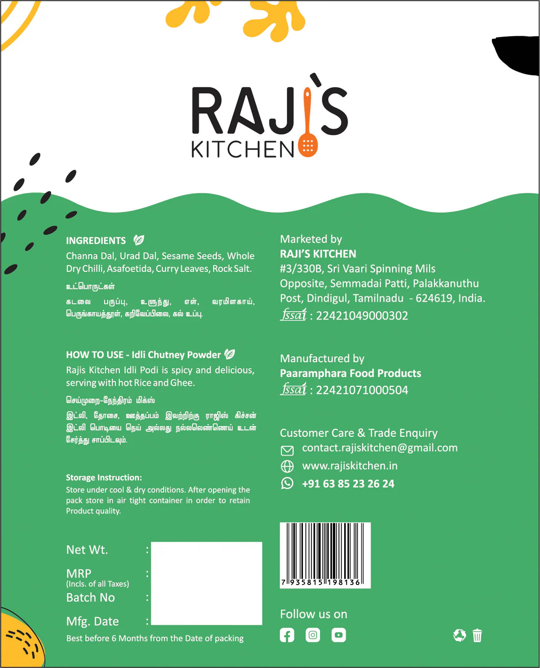 Elevate Your Meals with Raji's Kitchen Idli Chutney Powder