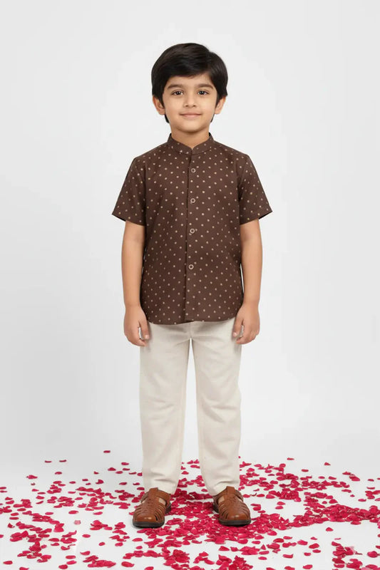Tan Silk shirt & Pant Set